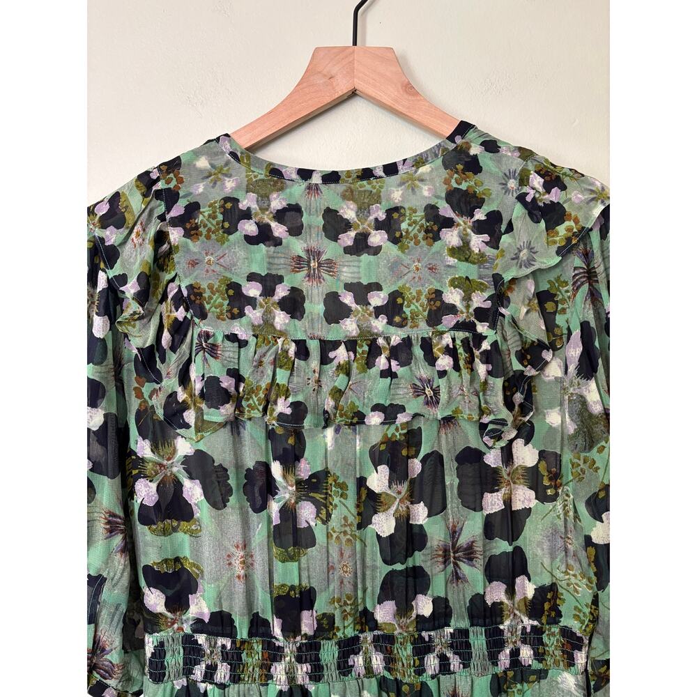 BA&SH Floral Hooper Maxi Dress Size 3 (Large) Green Watercolor Boho Cottagecore - Picture 7 of 11